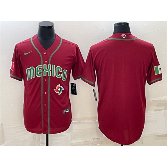 Men Mexico Baseball Blank 2023 Red World Baseball Classic Replica Stitched JerseyS
